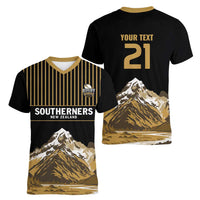 Custom Oceania Football NZ South Island Women V-Neck T-Shirt Minimal Mount Cook Silhouette LT9 - Polynesian Pride