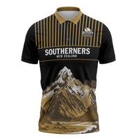 Custom Oceania Football NZ South Island Zipper Polo Shirt Minimal Mount Cook Silhouette