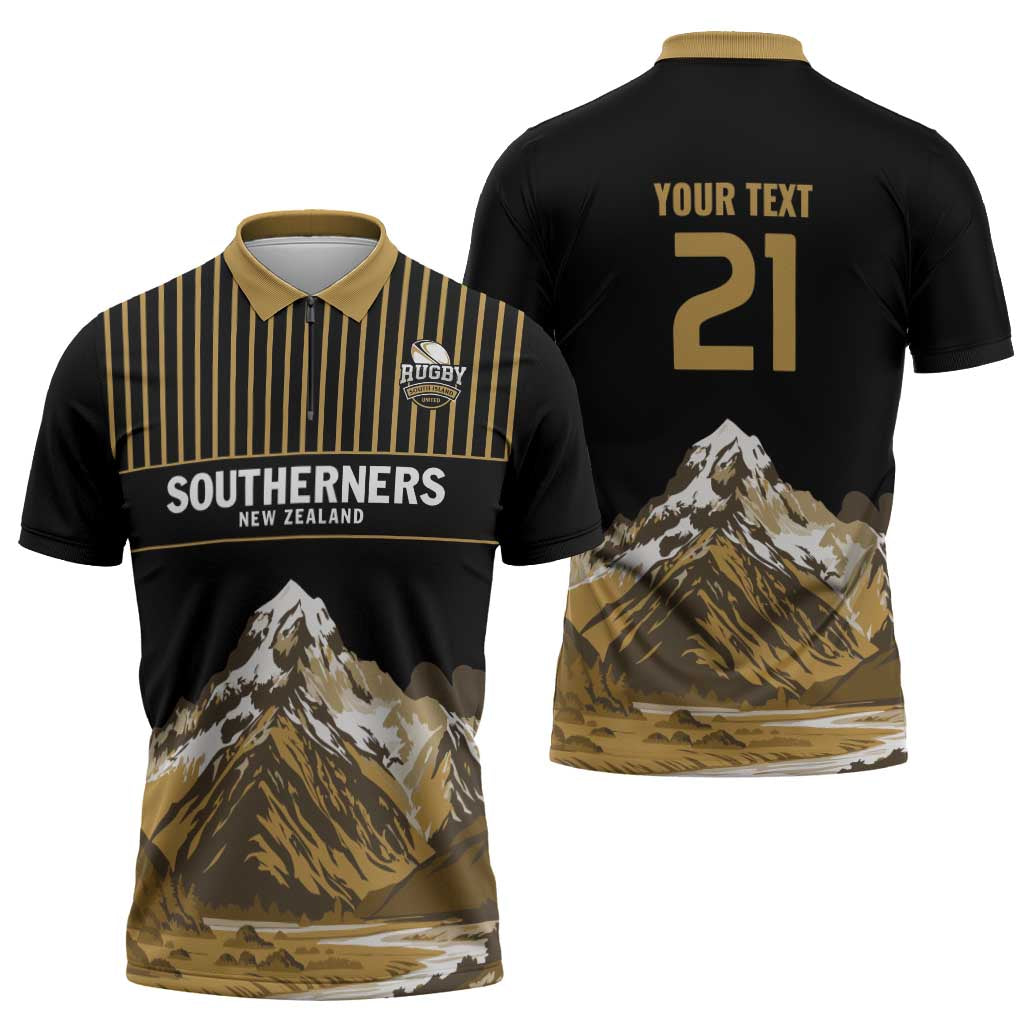 Custom Oceania Football NZ South Island Zipper Polo Shirt Minimal Mount Cook Silhouette