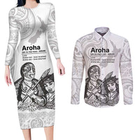 Aroha Maori Language Couples Matching Long Sleeve Bodycon Dress and Long Sleeve Button Shirt Te Reo Maori Inspired Art