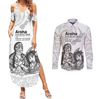 Aroha Maori Language Couples Matching Summer Maxi Dress and Long Sleeve Button Shirt Te Reo Maori Inspired Art