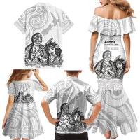 Aroha Maori Language Family Matching Mermaid Dress and Hawaiian Shirt Te Reo Maori Inspired Art