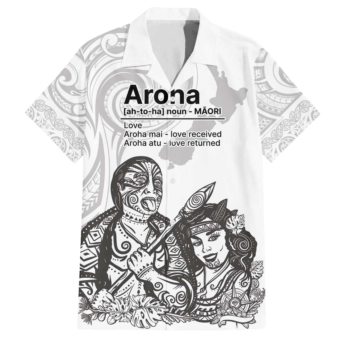 Aroha Maori Language Family Matching Off The Shoulder Long Sleeve Dress and Hawaiian Shirt Te Reo Maori Inspired Art
