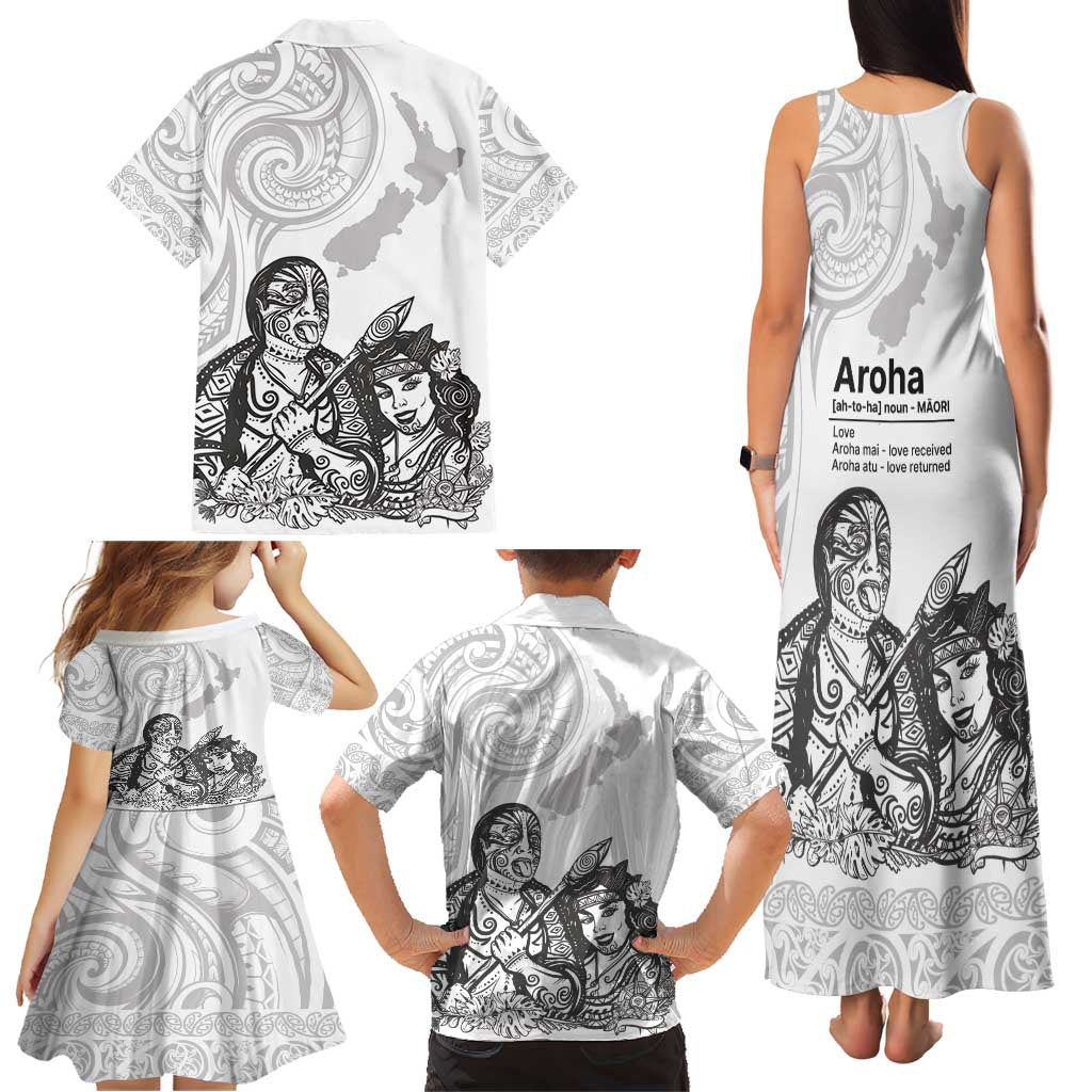 Aroha Maori Language Family Matching Tank Maxi Dress and Hawaiian Shirt Te Reo Maori Inspired Art