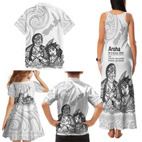 Aroha Maori Language Family Matching Tank Maxi Dress and Hawaiian Shirt Te Reo Maori Inspired Art