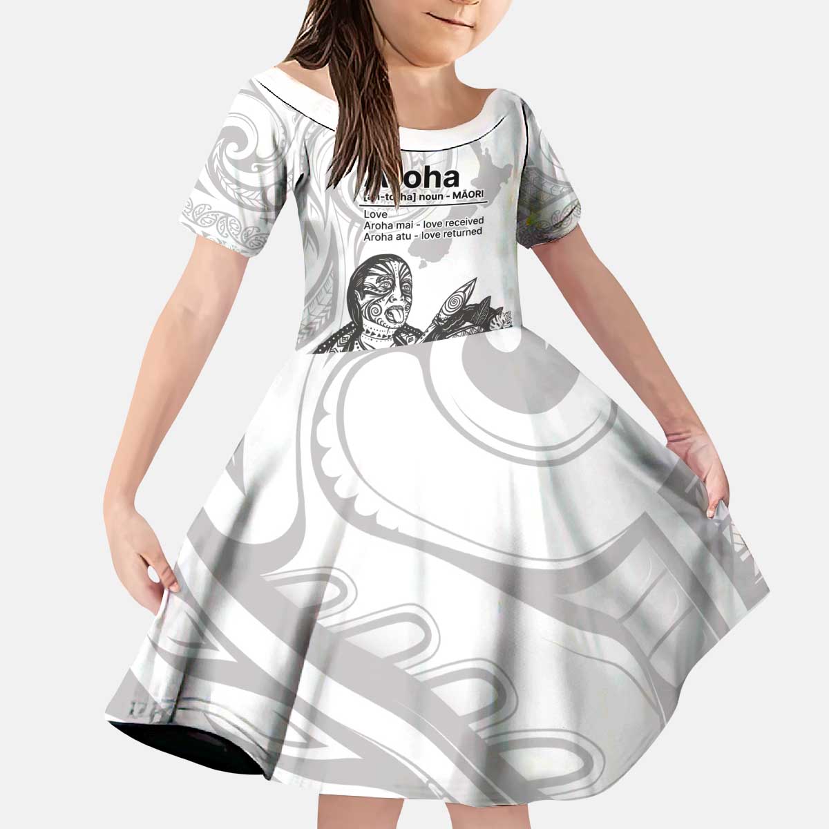 Aroha Maori Language Kid Short Sleeve Dress Te Reo Maori Inspired Art