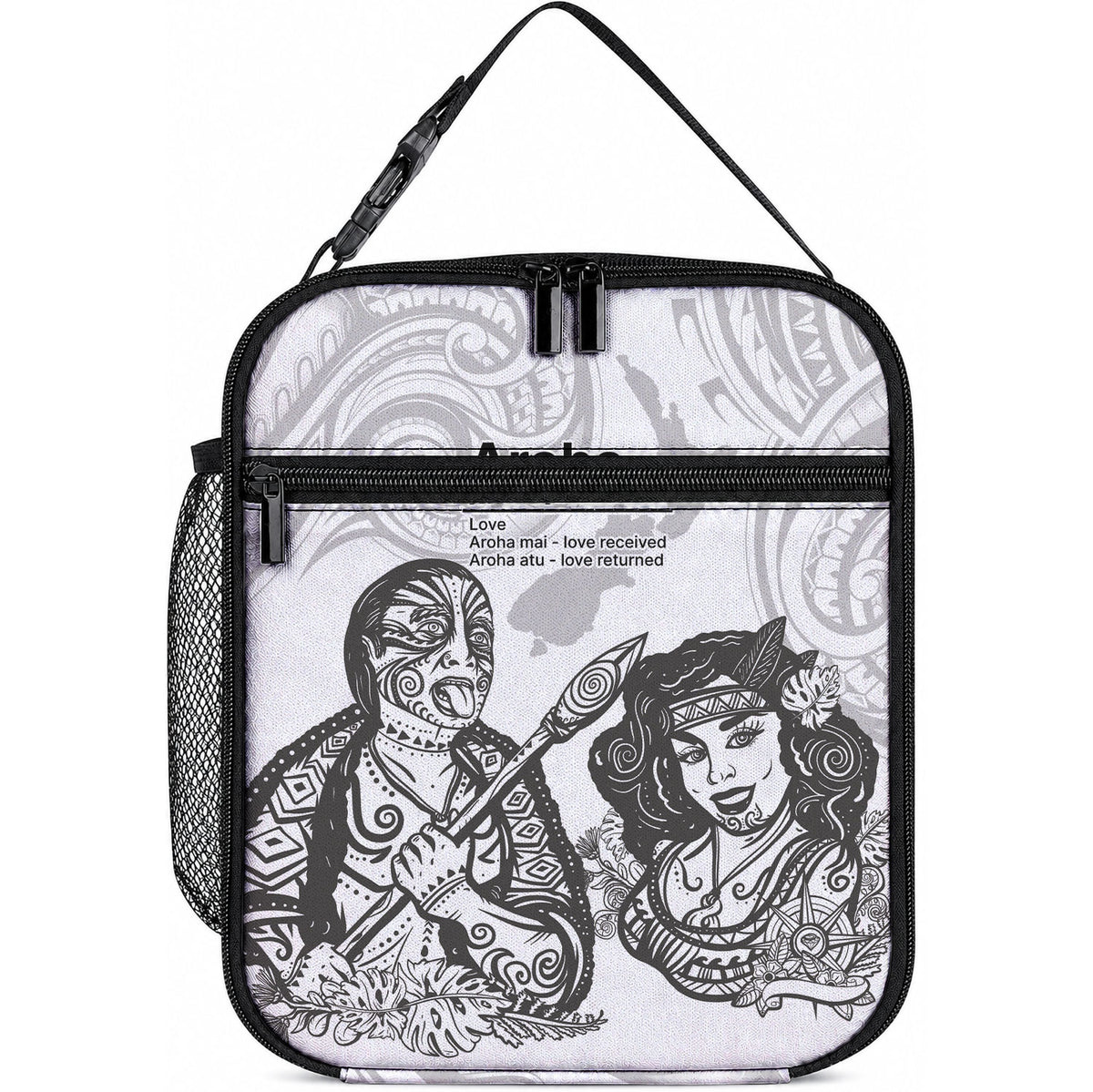 Aroha Maori Language Lunch Bag Te Reo Maori Inspired Art LT9 10.2 × 8.3 × 4.3 inch white - Polynesian Pride