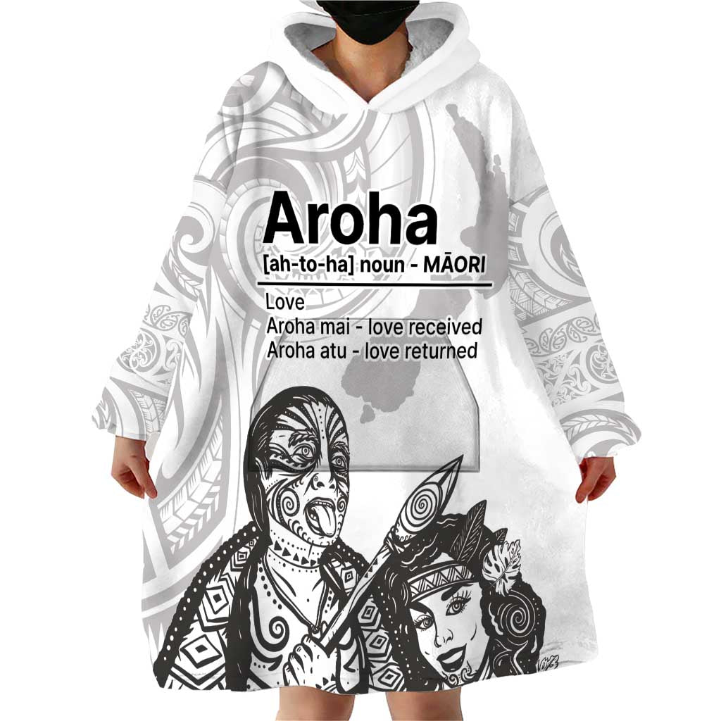 Aroha Maori Language Wearable Blanket Hoodie Te Reo Maori Inspired Art
