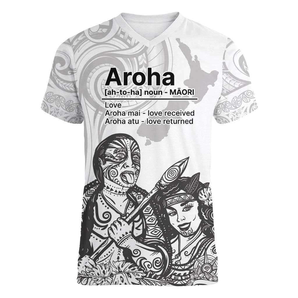 Aroha Maori Language Women V-Neck T-Shirt Te Reo Maori Inspired Art