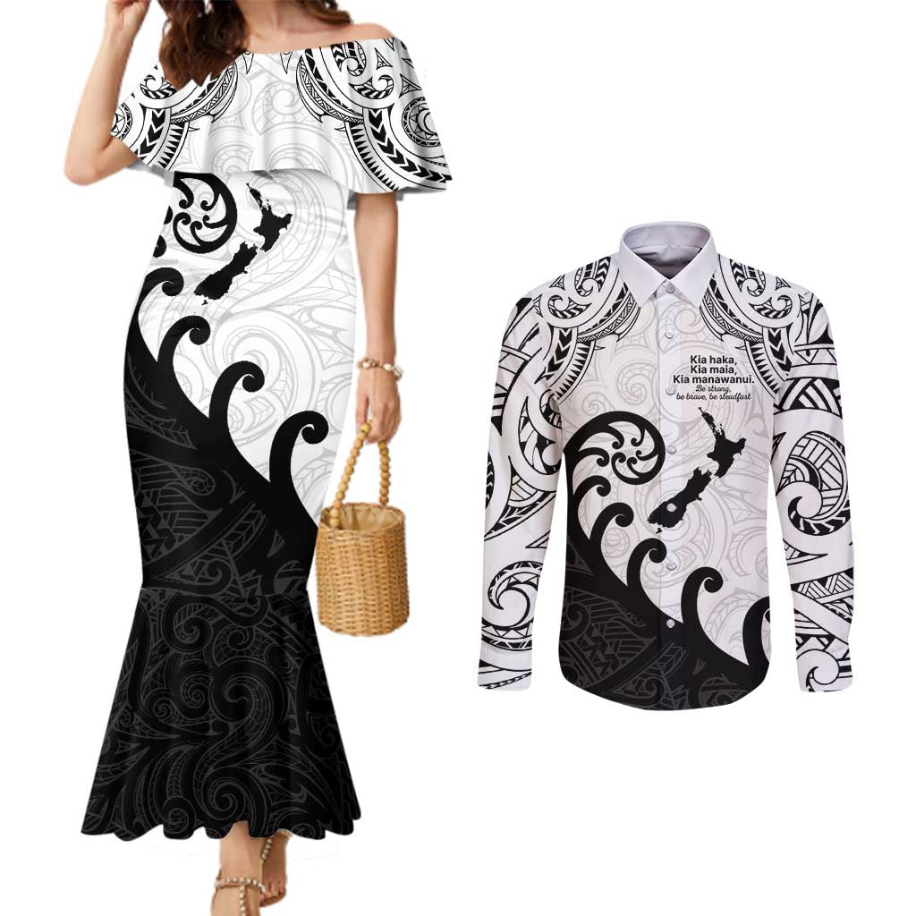 Kia Haka Maori language Couples Matching Mermaid Dress and Long Sleeve Button Shirt Te Reo Maori Inspired Art