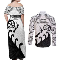 Kia Haka Maori language Couples Matching Off Shoulder Maxi Dress and Long Sleeve Button Shirt Te Reo Maori Inspired Art