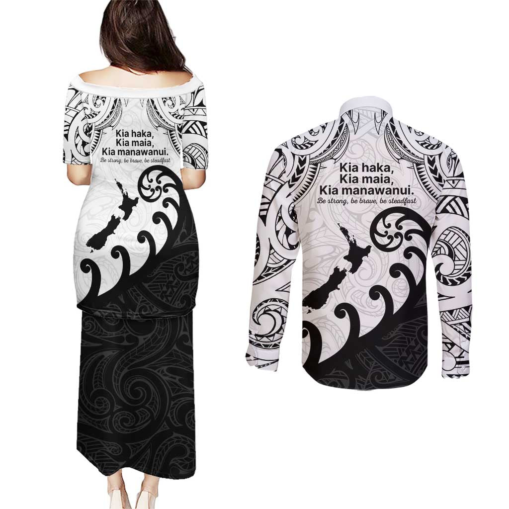 Kia Haka Maori language Couples Matching Puletasi and Long Sleeve Button Shirt Te Reo Maori Inspired Art