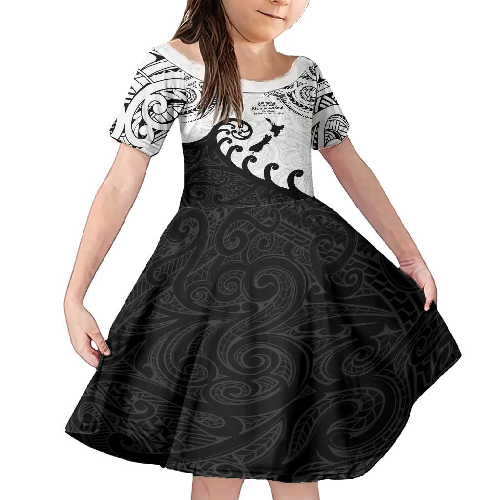 Kia Haka Maori language Family Matching Long Sleeve Bodycon Dress and Hawaiian Shirt Te Reo Maori Inspired Art LT9 Daughter's Dress white - Polynesian Pride