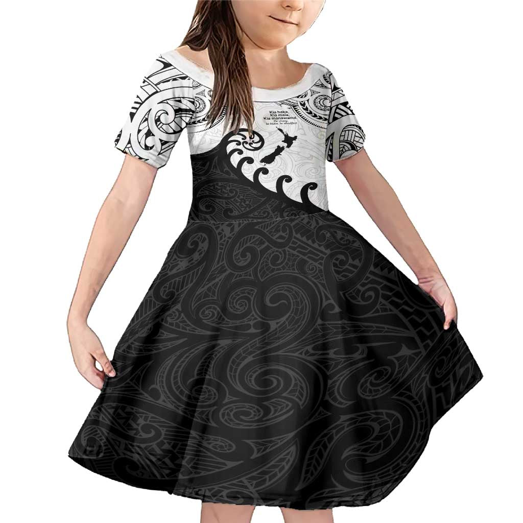 Kia Haka Maori language Family Matching Mermaid Dress and Hawaiian Shirt Te Reo Maori Inspired Art LT9 Daughter's Dress white - Polynesian Pride