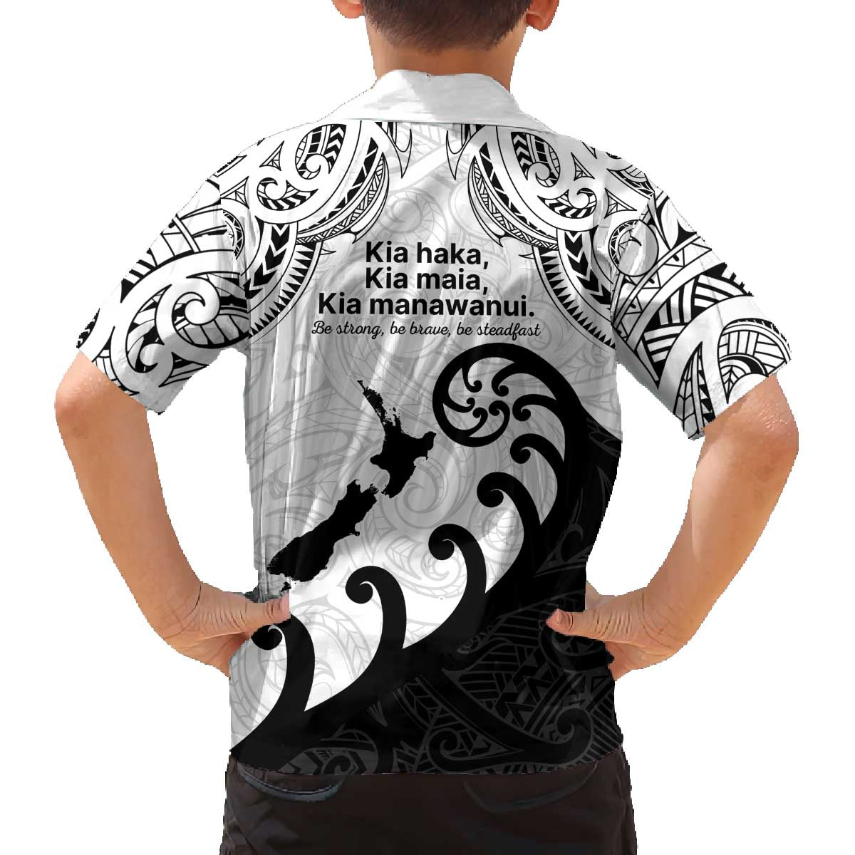 Kia Haka Maori language Family Matching Off The Shoulder Long Sleeve Dress and Hawaiian Shirt Te Reo Maori Inspired Art LT9 - Polynesian Pride