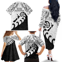 Kia Haka Maori language Family Matching Off The Shoulder Long Sleeve Dress and Hawaiian Shirt Te Reo Maori Inspired Art LT9 - Polynesian Pride