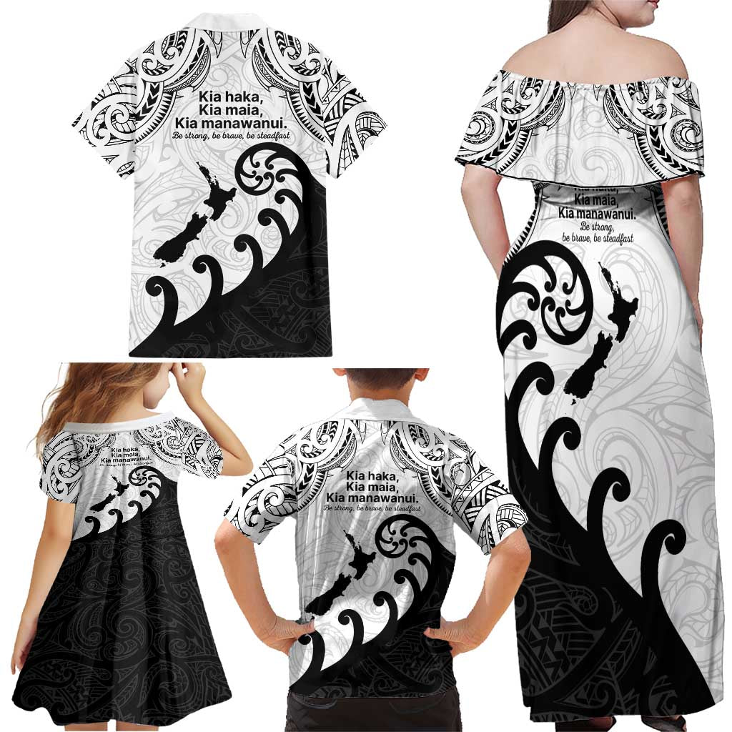 Kia Haka Maori language Family Matching Off Shoulder Maxi Dress and Hawaiian Shirt Te Reo Maori Inspired Art