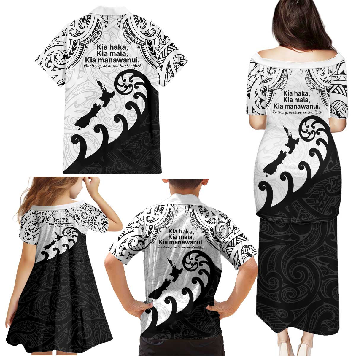 Kia Haka Maori language Family Matching Puletasi and Hawaiian Shirt Te Reo Maori Inspired Art LT9 - Polynesian Pride