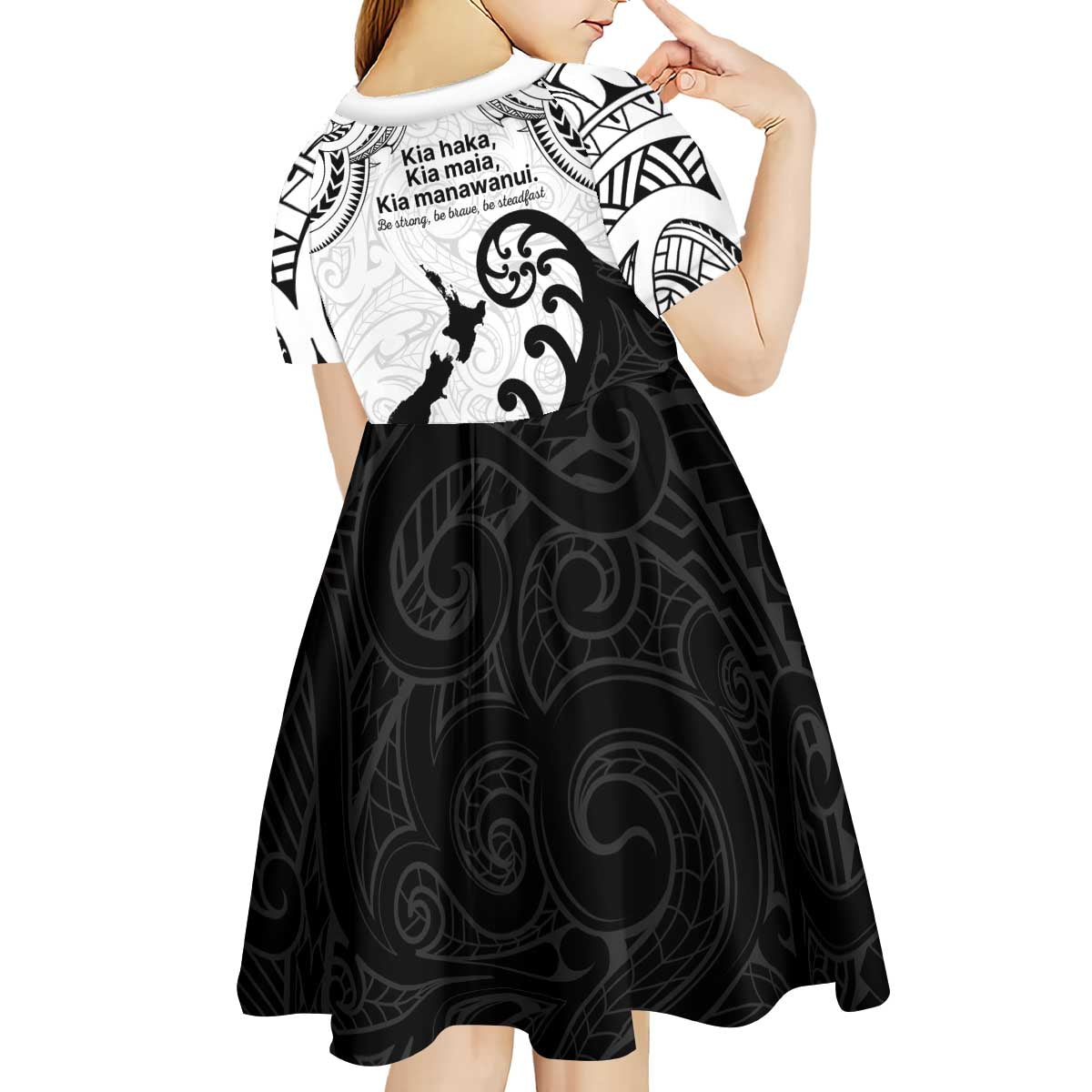 Kia Haka Maori language Kid Short Sleeve Dress Te Reo Maori Inspired Art
