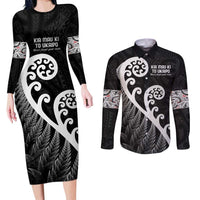 Kia Mau Ki To Ukaipo Couples Matching Long Sleeve Bodycon Dress and Long Sleeve Button Shirt Te Reo Maori Koru Fern Art