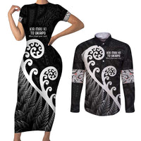 Kia Mau Ki To Ukaipo Couples Matching Short Sleeve Bodycon Dress and Long Sleeve Button Shirt Te Reo Maori Koru Fern Art