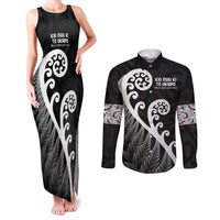 Kia Mau Ki To Ukaipo Couples Matching Tank Maxi Dress and Long Sleeve Button Shirt Te Reo Maori Koru Fern Art