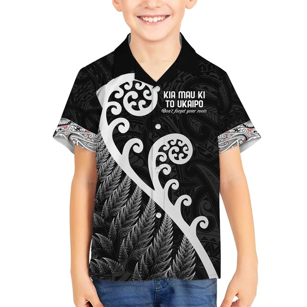 Kia Mau Ki To Ukaipo Family Matching Long Sleeve Bodycon Dress and Hawaiian Shirt Te Reo Maori Koru Fern Art LT9 Son's Shirt Black - Polynesian Pride