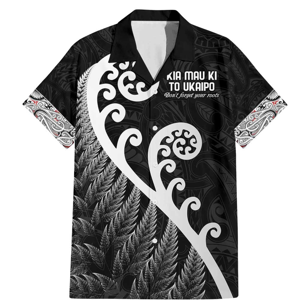 Kia Mau Ki To Ukaipo Family Matching Mermaid Dress and Hawaiian Shirt Te Reo Maori Koru Fern Art LT9 Dad's Shirt - Short Sleeve Black - Polynesian Pride