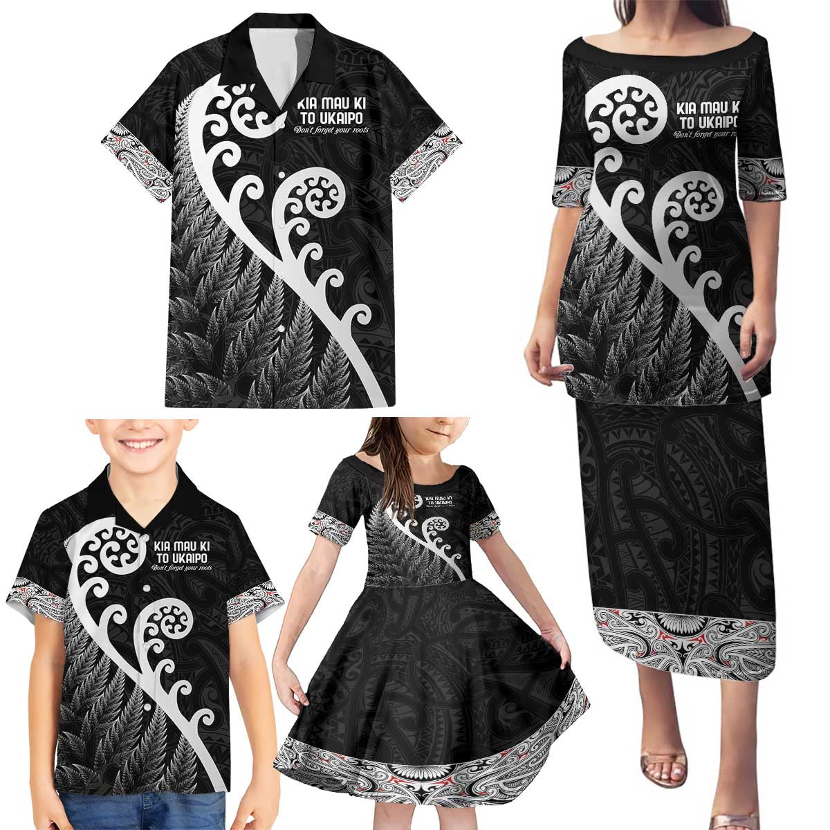 Kia Mau Ki To Ukaipo Family Matching Puletasi and Hawaiian Shirt Te Reo Maori Koru Fern Art LT9 - Polynesian Pride