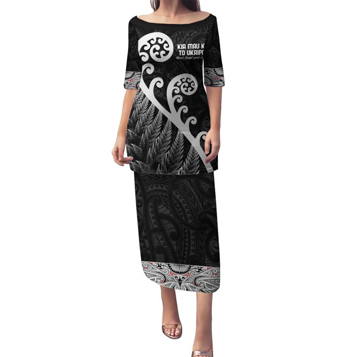 Kia Mau Ki To Ukaipo Family Matching Puletasi and Hawaiian Shirt Te Reo Maori Koru Fern Art LT9 Mom's Dress Black - Polynesian Pride
