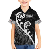 Kia Mau Ki To Ukaipo Family Matching Summer Maxi Dress and Hawaiian Shirt Te Reo Maori Koru Fern Art LT9 Son's Shirt Black - Polynesian Pride