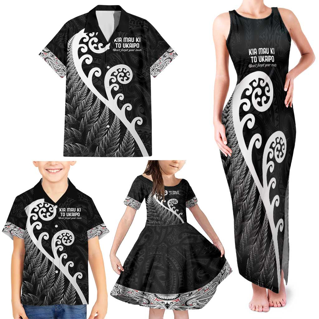 Kia Mau Ki To Ukaipo Family Matching Tank Maxi Dress and Hawaiian Shirt Te Reo Maori Koru Fern Art
