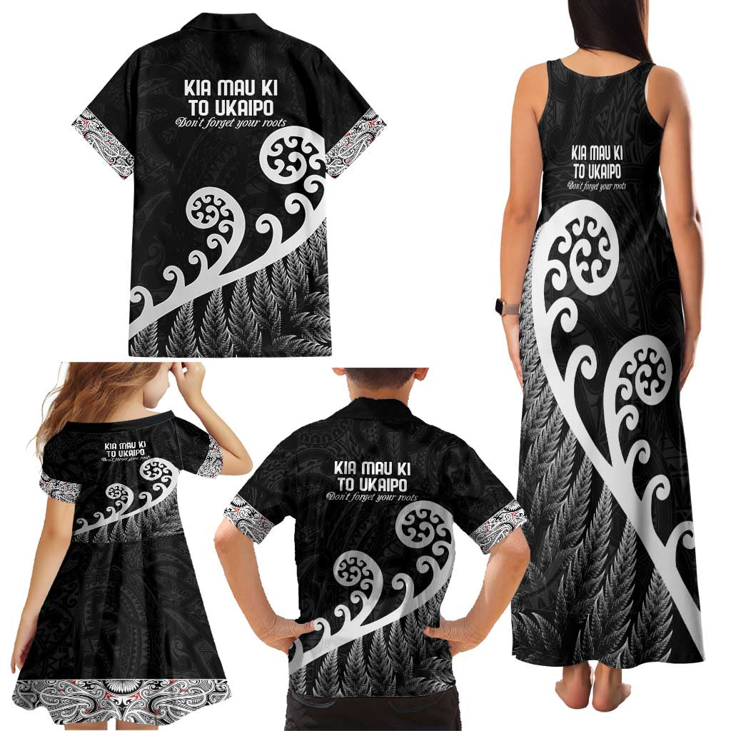 Kia Mau Ki To Ukaipo Family Matching Tank Maxi Dress and Hawaiian Shirt Te Reo Maori Koru Fern Art