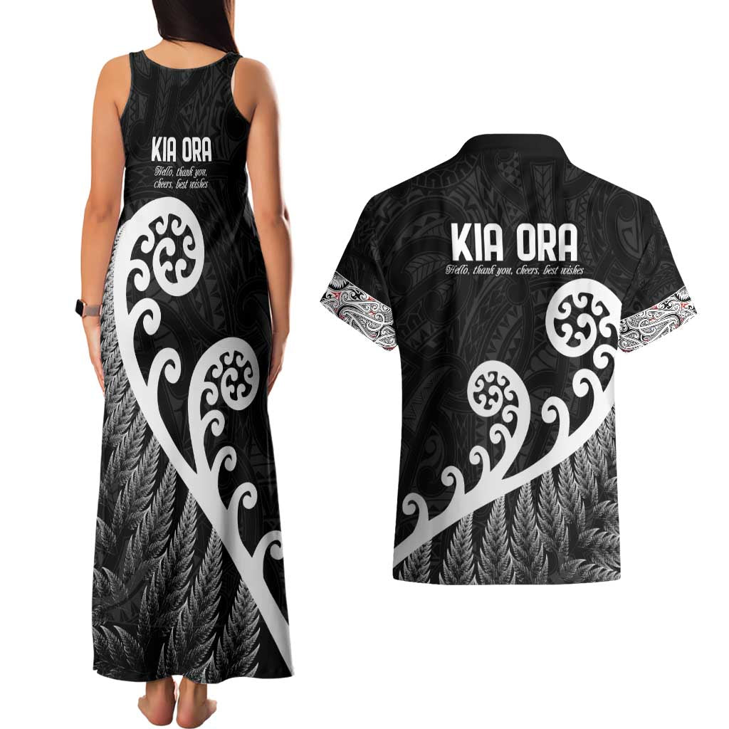 Kia Ora Maori Language Couples Matching Tank Maxi Dress and Hawaiian Shirt Te Reo Maori Koru Fern Art