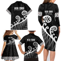 Kia Ora Maori Language Family Matching Long Sleeve Bodycon Dress and Hawaiian Shirt Te Reo Maori Koru Fern Art LT9 - Polynesian Pride