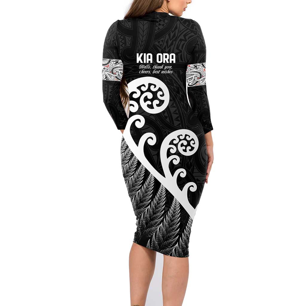 Kia Ora Maori Language Family Matching Long Sleeve Bodycon Dress and Hawaiian Shirt Te Reo Maori Koru Fern Art LT9 - Polynesian Pride