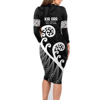 Kia Ora Maori Language Family Matching Long Sleeve Bodycon Dress and Hawaiian Shirt Te Reo Maori Koru Fern Art LT9 - Polynesian Pride