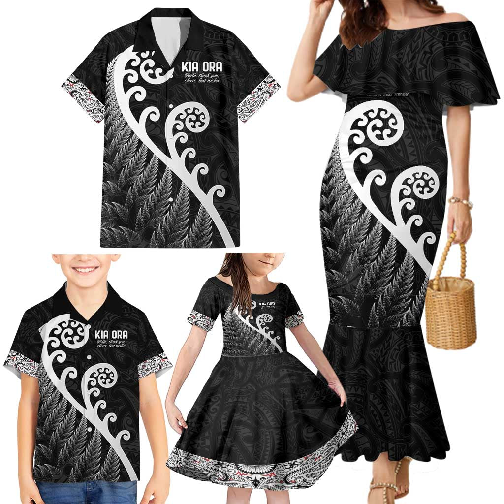 Kia Ora Maori Language Family Matching Mermaid Dress and Hawaiian Shirt Te Reo Maori Koru Fern Art