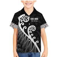 Kia Ora Maori Language Family Matching Mermaid Dress and Hawaiian Shirt Te Reo Maori Koru Fern Art LT9 Son's Shirt Black - Polynesian Pride