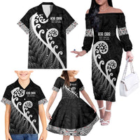 Kia Ora Maori Language Family Matching Off The Shoulder Long Sleeve Dress and Hawaiian Shirt Te Reo Maori Koru Fern Art