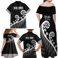 Kia Ora Maori Language Family Matching Off Shoulder Maxi Dress and Hawaiian Shirt Te Reo Maori Koru Fern Art