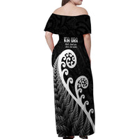 Kia Ora Maori Language Family Matching Off Shoulder Maxi Dress and Hawaiian Shirt Te Reo Maori Koru Fern Art