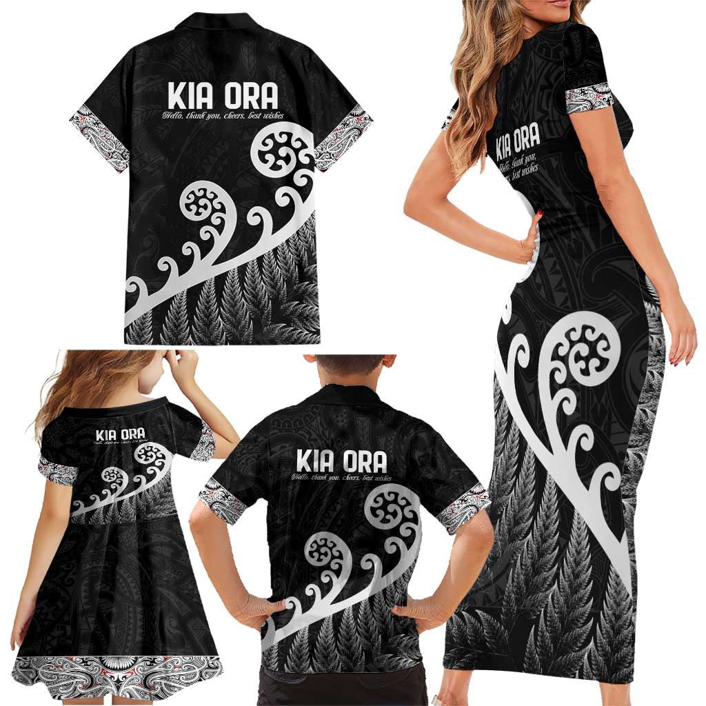 Kia Ora Maori Language Family Matching Short Sleeve Bodycon Dress and Hawaiian Shirt Te Reo Maori Koru Fern Art LT9 - Polynesian Pride