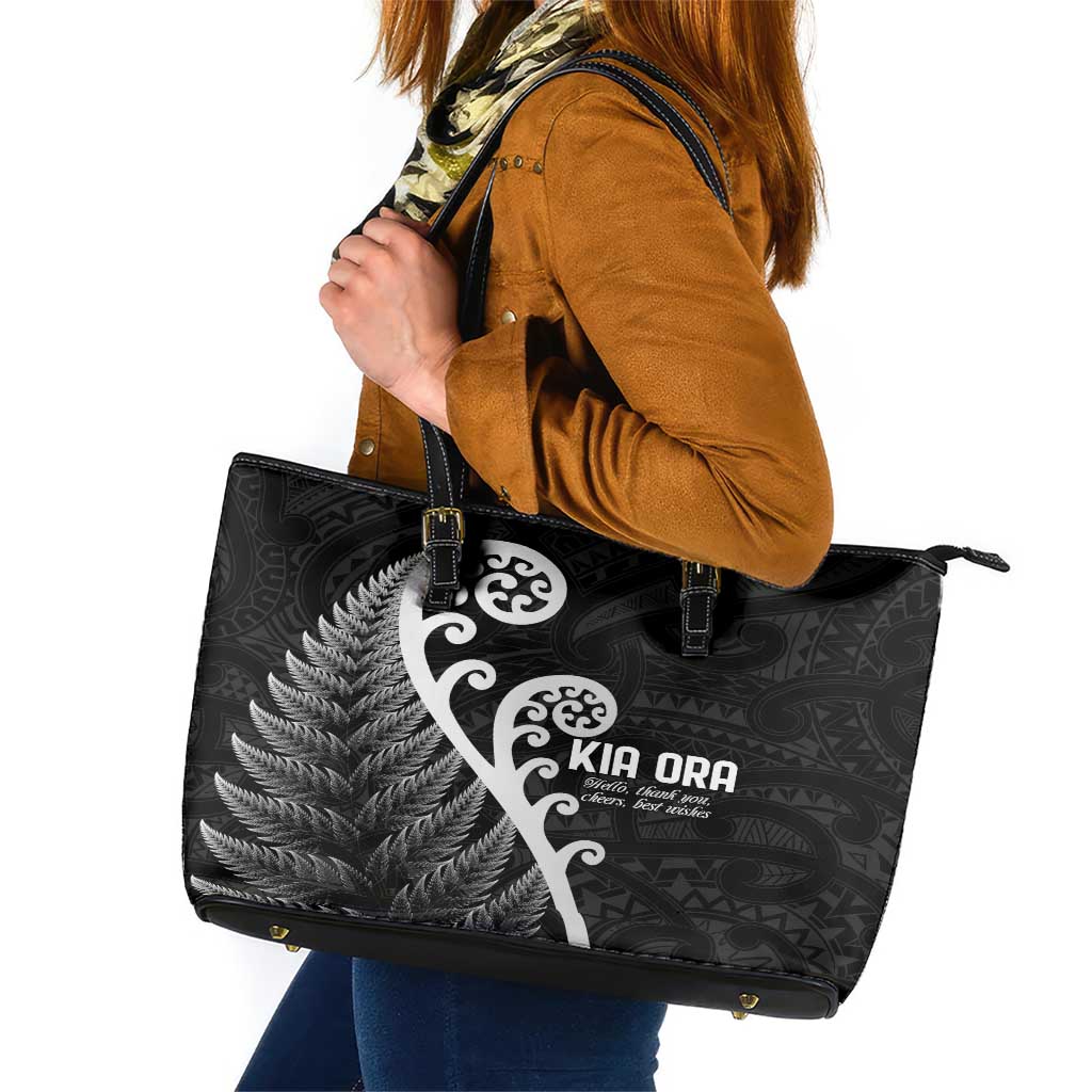 Kia Ora Maori Language Leather Tote Bag Te Reo Maori Koru Fern Art