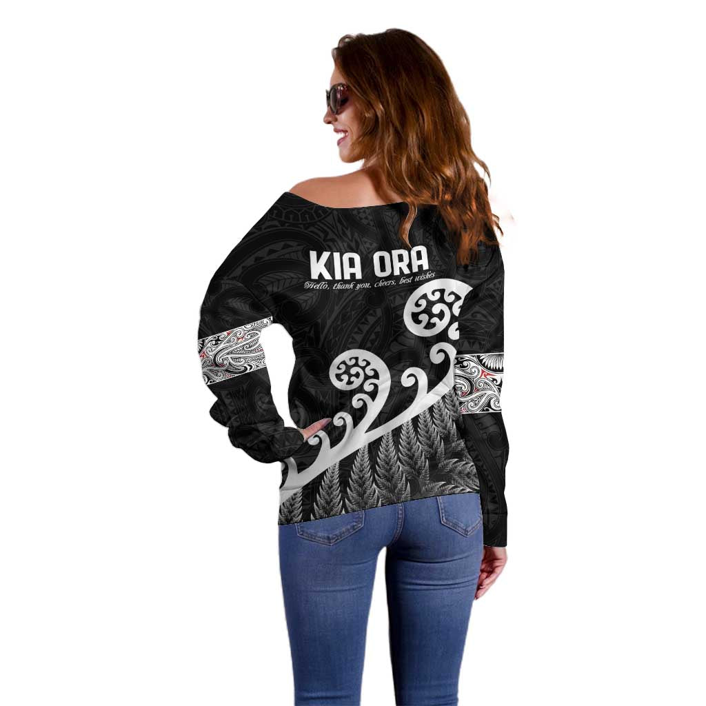 Kia Ora Maori Language Off Shoulder Sweater Te Reo Maori Koru Fern Art