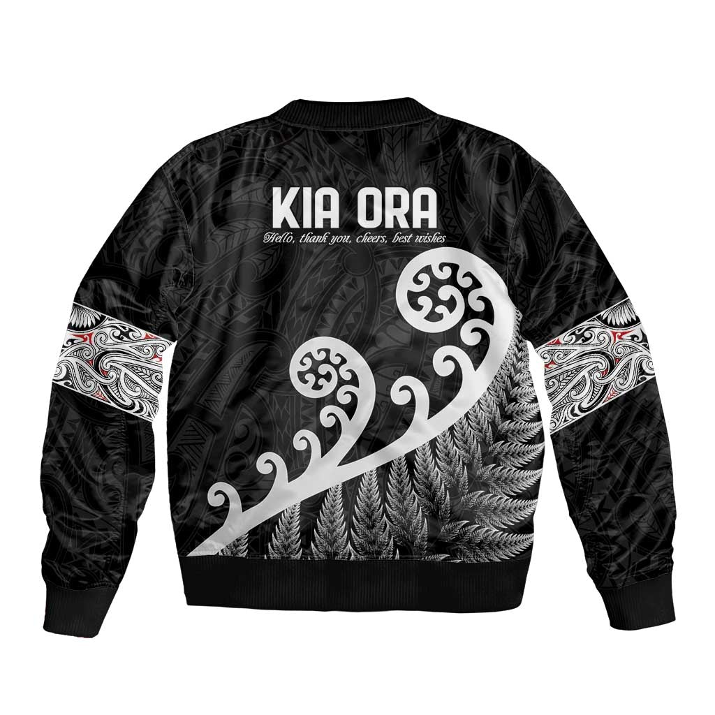 Kia Ora Maori Language Sleeve Zip Bomber Jacket Te Reo Maori Koru Fern Art