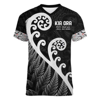 Kia Ora Maori Language Women V-Neck T-Shirt Te Reo Maori Koru Fern Art