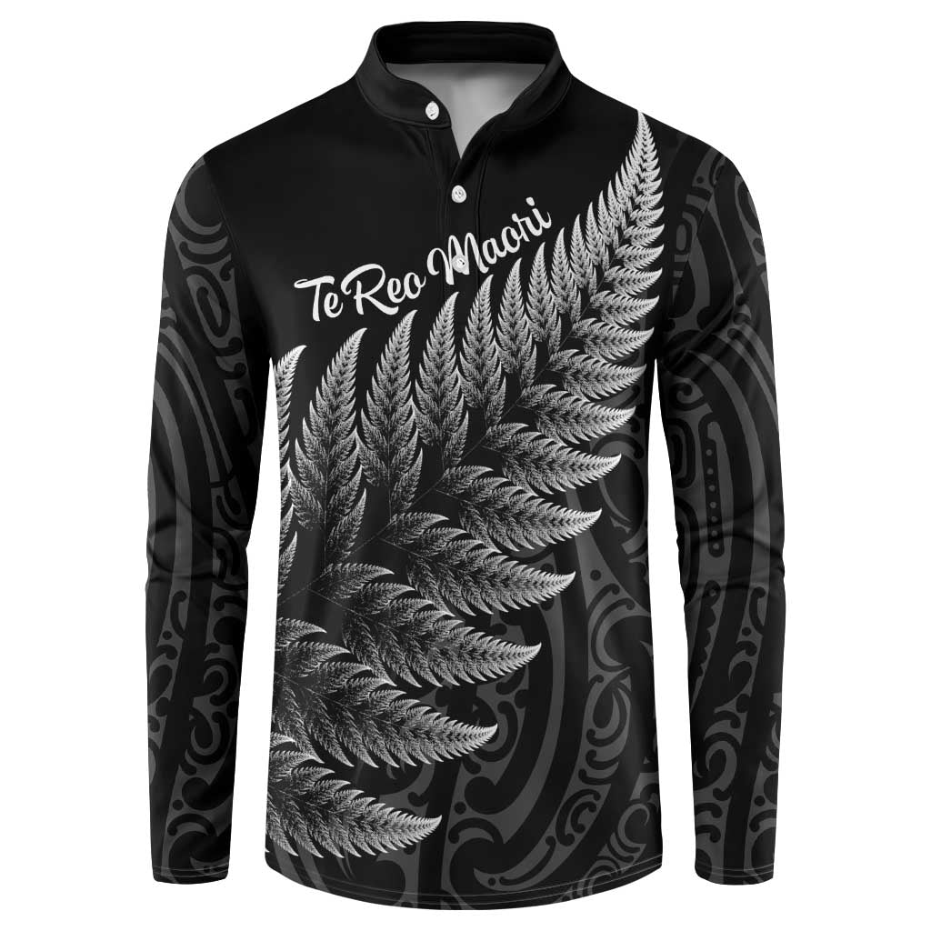 New Zealand Te Reo Māori Button Sweatshirt Simple Black Fern