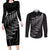 New Zealand Te Reo Māori Couples Matching Long Sleeve Bodycon Dress and Long Sleeve Button Shirt Simple Black Fern