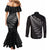 New Zealand Te Reo Māori Couples Matching Mermaid Dress and Long Sleeve Button Shirt Simple Black Fern